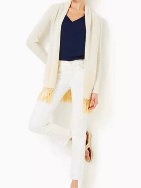 NWT Lilly Pulitzer XXL TATUM LONG FRINGE CARDIGAN “Gold Metallic” MSRP $128 XXL